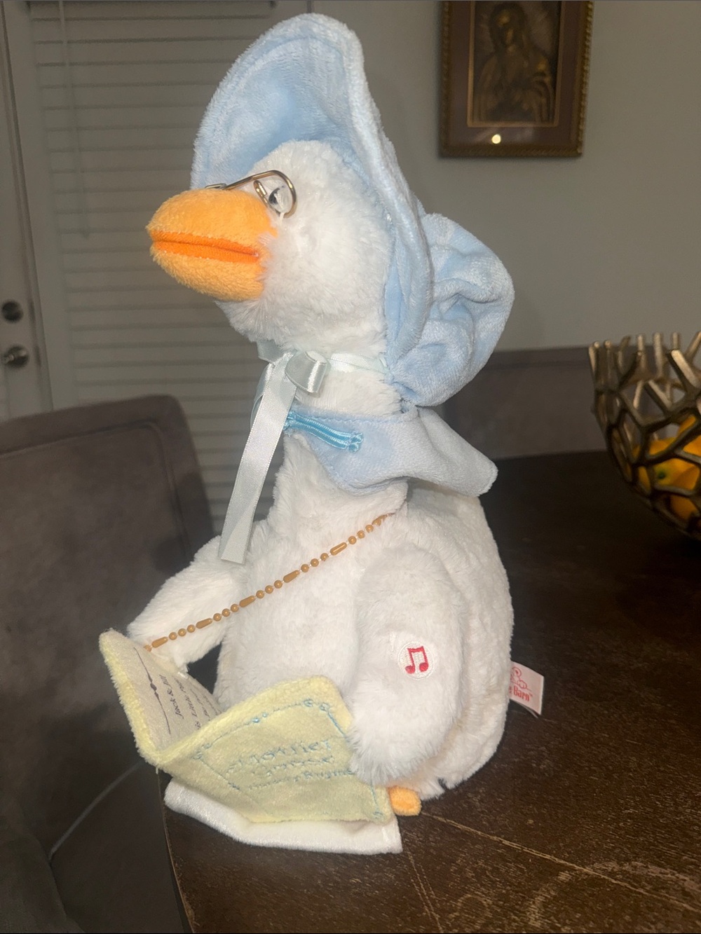 Plush White Singing Duck with Light Blue Bonnet - Soft Musical Toy